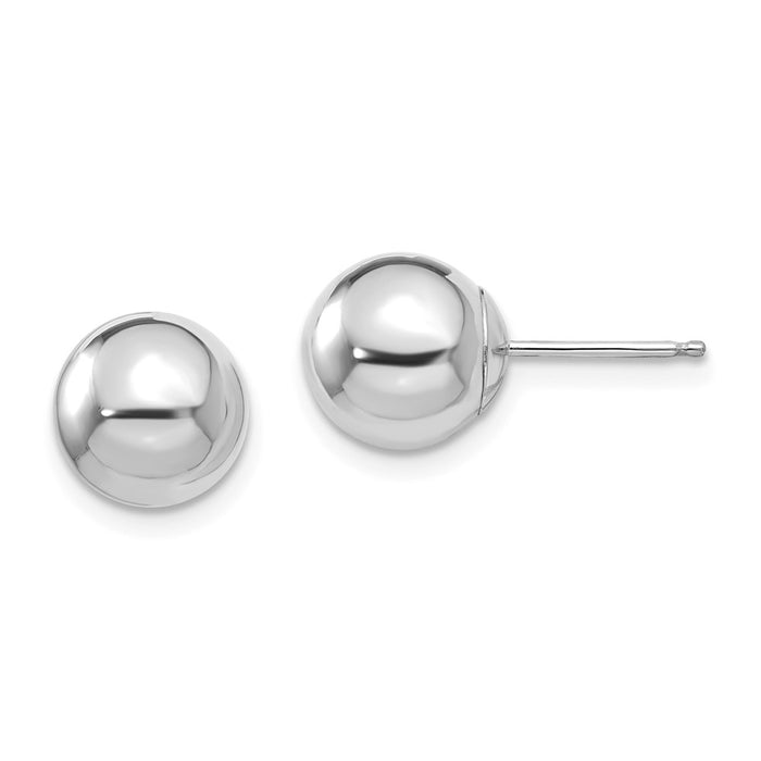 14k White Gold Madi K Polished 8mm Ball Post Earrings, 8mm x 8mm