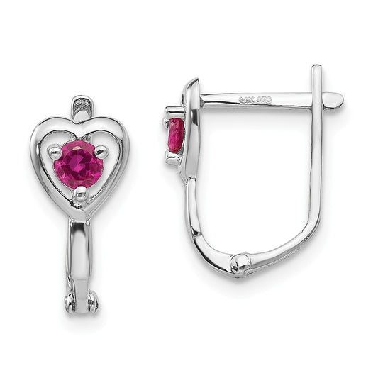 14k Madi K White Gold Cubic Zirconia ( CZ ) July Birthstone Heart Hoop Earrings, 12mm x 6mm