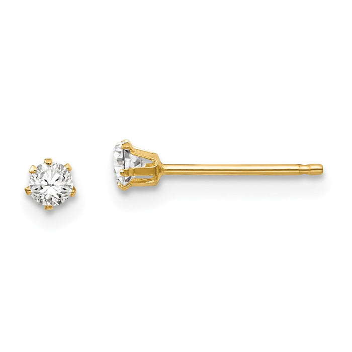 14k Yellow Gold Madi K Cubic Zirconia ( CZ ) Stud Post Earrings, 2.5mm x 2.5mm