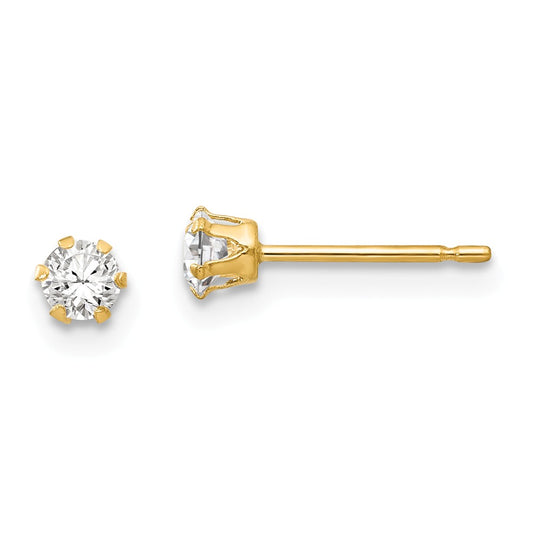 14k Yellow Gold Madi K Cubic Zirconia ( CZ ) Stud Post Earrings, 3mm x 3mm
