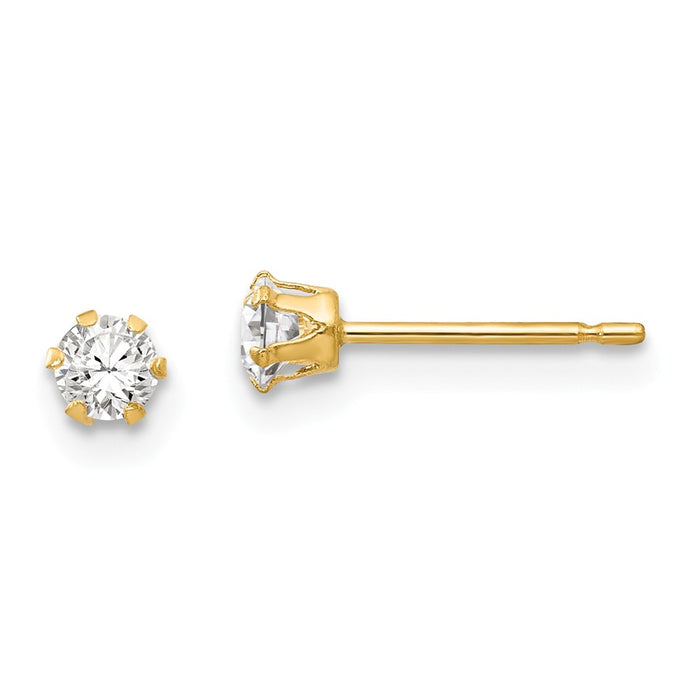 14k Yellow Gold Madi K Cubic Zirconia ( CZ ) Stud Post Earrings, 3mm x 3mm