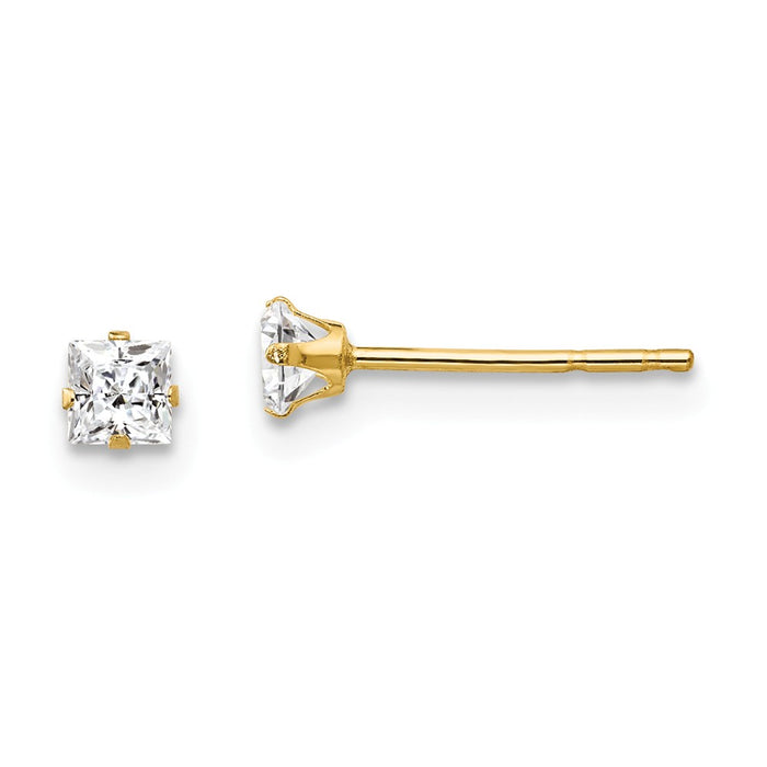 14k Yellow Gold Madi K Cubic Zirconia ( CZ ) Post Earrings, 3mm x 3mm