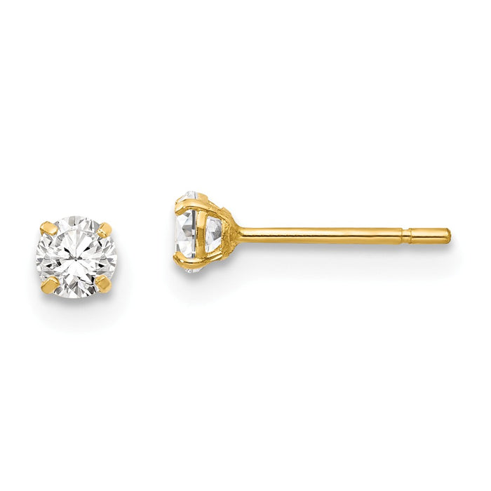 14k Yellow Gold Madi K Cubic Zirconia ( CZ ) Stud Post Earrings, 2.75mm x 2.75mm