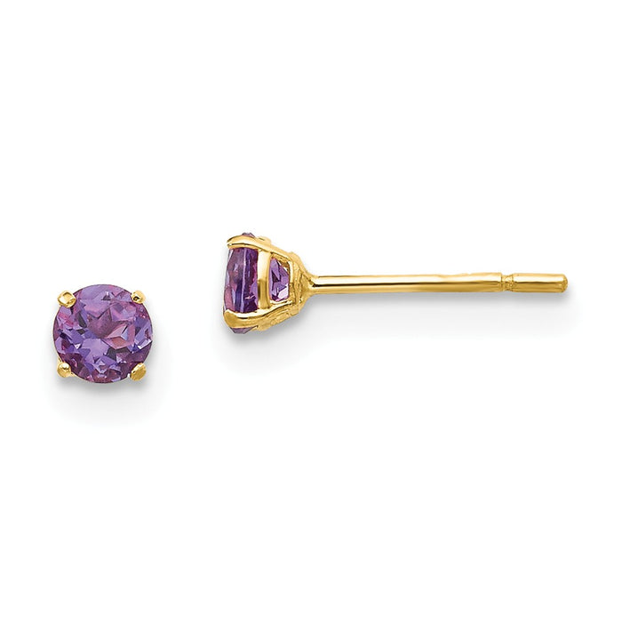 14k Yellow Gold Madi K Round Amethyst 3mm Post Earrings, 3mm x 3mm