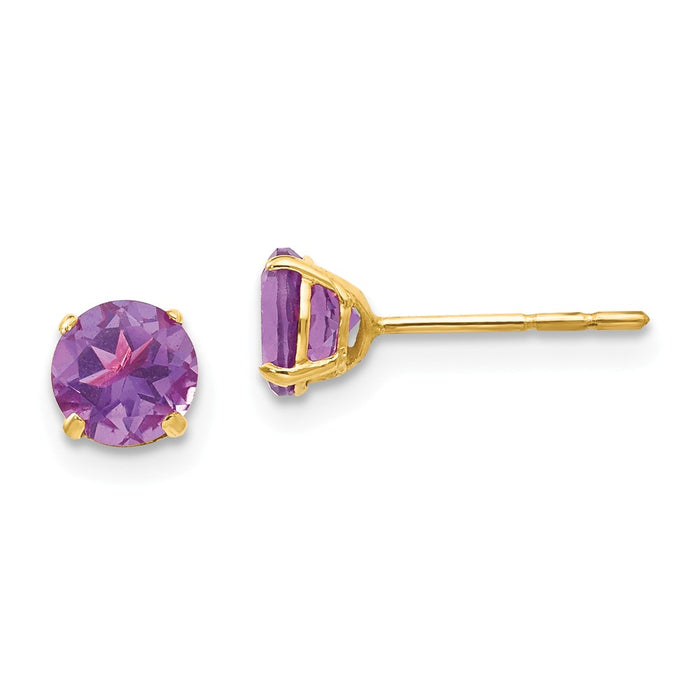 14k Yellow Gold Madi K Round Amethyst 5mm Post Earrings, 5mm x 5mm