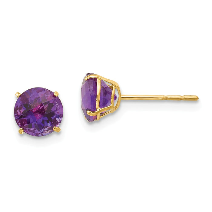 14k Yellow Gold Madi K Round Amethyst 6mm Post Earrings, 6mm x 6mm