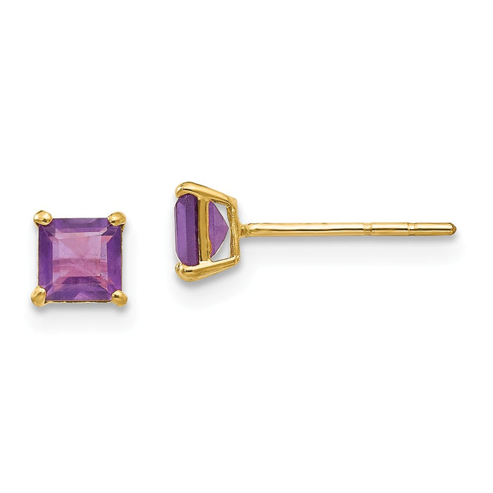 14k Yellow Gold Madi K Amethyst 4mm Square Post Earrings, 4mm x 4mm