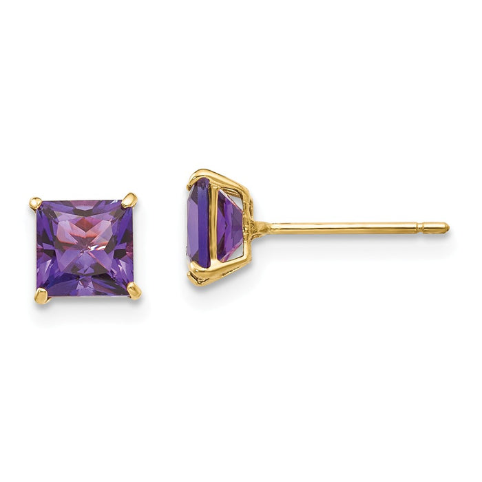 14k Yellow Gold Madi K Amethyst 5mm Square Post Earrings, 5mm x 5mm