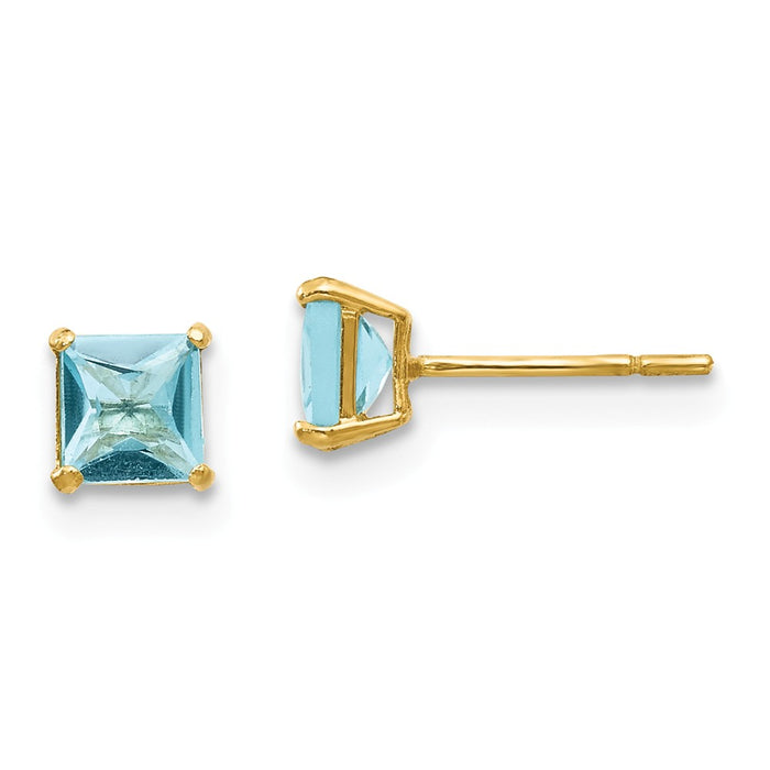 14k Yellow Gold Madi K Blue Topaz 4mm Square Post Earrings, 4mm x 4mm