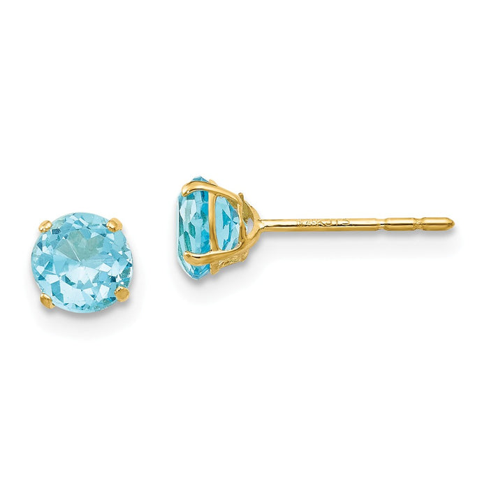 14k Yellow Gold Madi K Round Blue Topaz 5mm Post Earrings, 5mm x 5mm