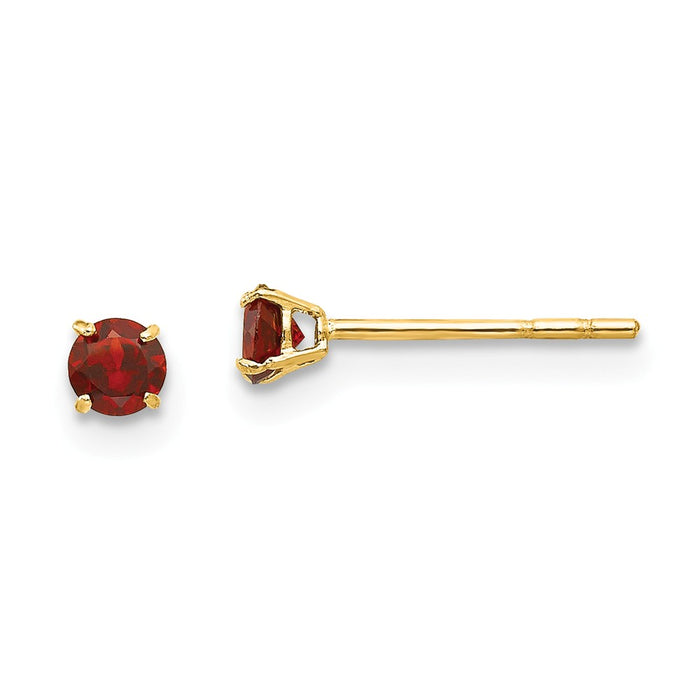 14k Yellow Gold Madi K Round Garnet 3mm Post Earrings, 3mm x 3mm