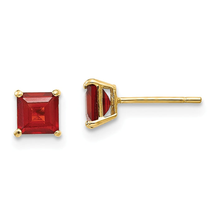 14k Yellow Gold Madi K Garnet 4mm Square Post Earrings, 4mm x 4mm