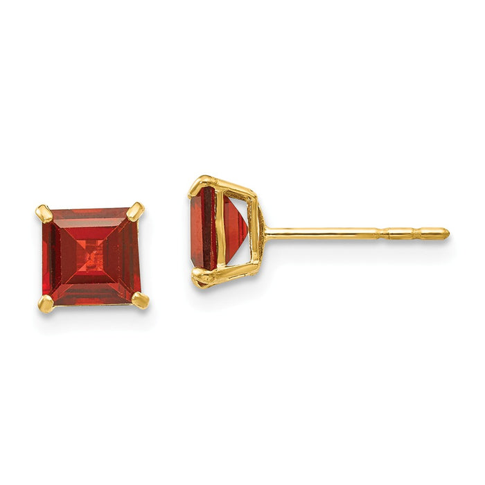 14k Yellow Gold Madi K Garnet 5mm Square Post Earrings, 5mm x 5mm