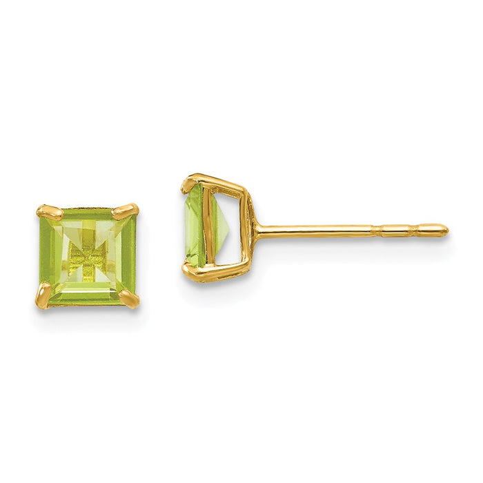 14k Yellow Gold Madi K Peridot 5mm Square Post Earrings, 5mm x 5mm