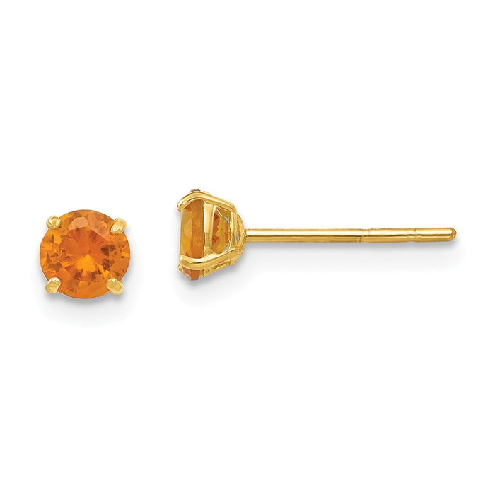 14k Yellow Gold Madi K Round Citrine 4mm Post Earrings, 4mm x 4mm