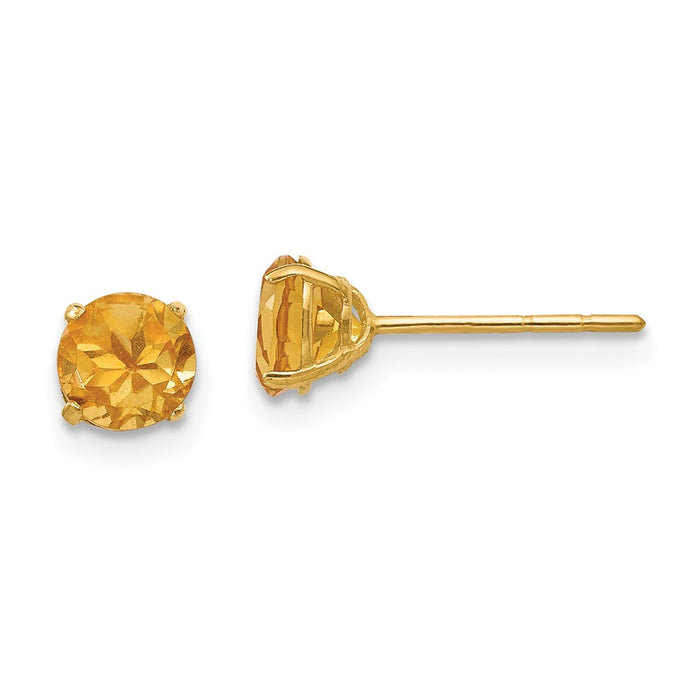 14k Yellow Gold Madi K Round Citrine 5mm Post Earrings, 5mm x 5mm