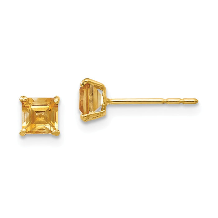 14k Yellow Gold Madi K Citrine 4mm Square Post Earrings, 4mm x 4mm