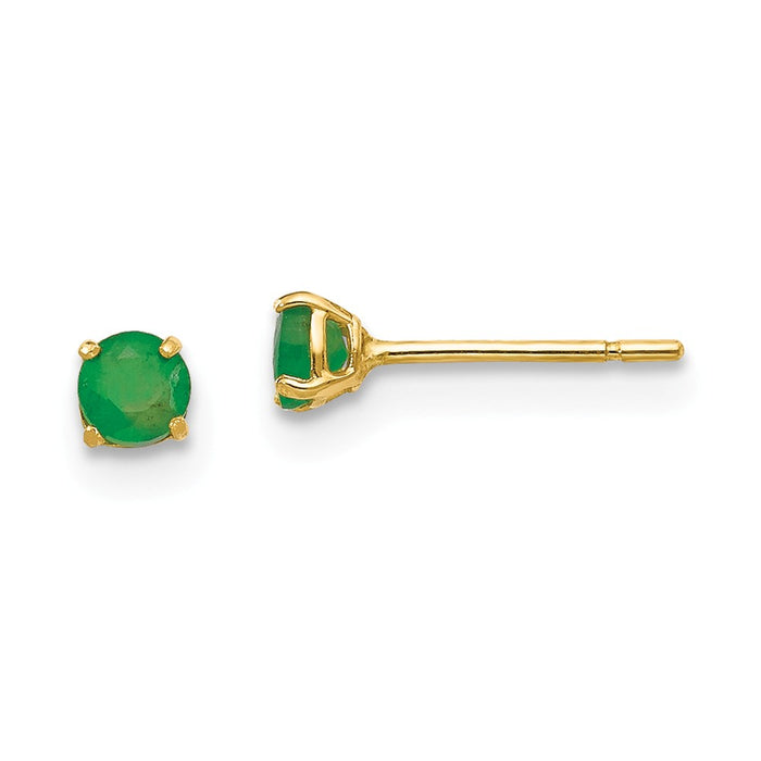 14k Yellow Gold Madi K Round Emerald 3mm Post Earrings, 3mm x 3mm