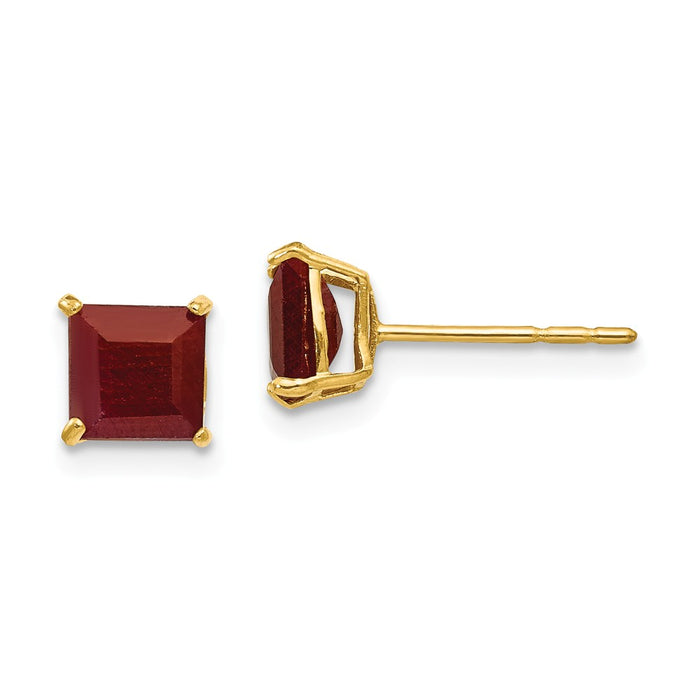 14k Yellow Gold Madi K Ruby 5mm Square Post Earrings, 5mm x 5mm