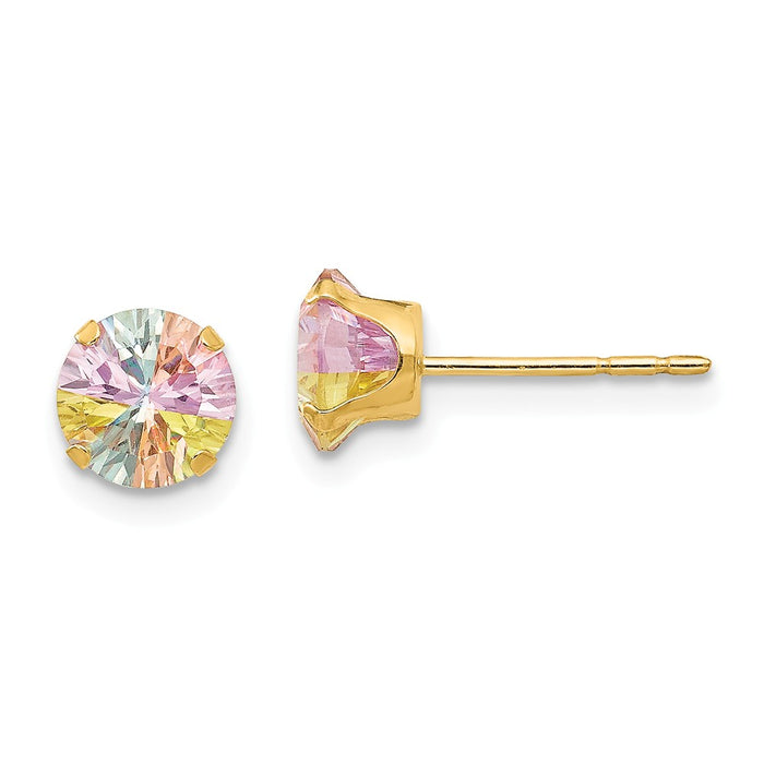 14k Yellow Gold Madi K Multi-color Cubic Zirconia ( CZ ) 6mm Post Earrings, 6mm x 6mm