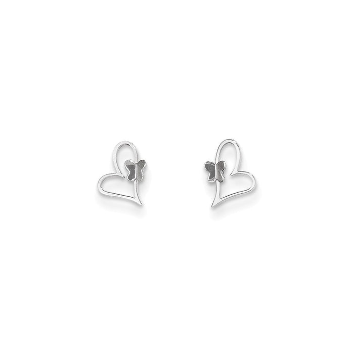 14k White Gold Madi K Heart with Butterfly Post Earrings, 9mm x 6mm