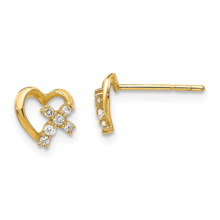 14k Yellow Gold Madi K Cubic Zirconia ( CZ ) Heart Post Earrings, 6mm x 7mm