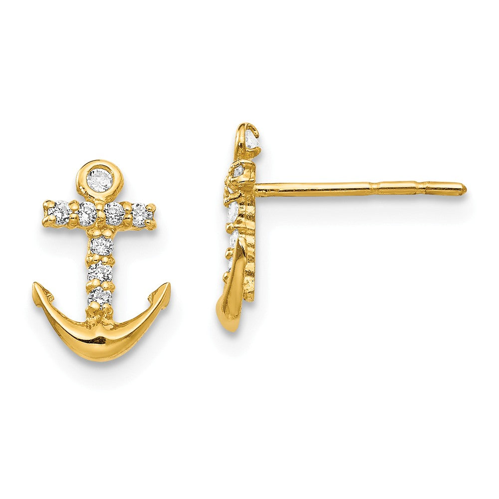 14k Yellow Gold Madi K Cubic Zirconia ( CZ ) Anchor Post Earrings, 10mm x 6mm