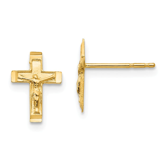 14k Yellow Gold Madi K Crucifix Post Earrings, 10mm x 8mm