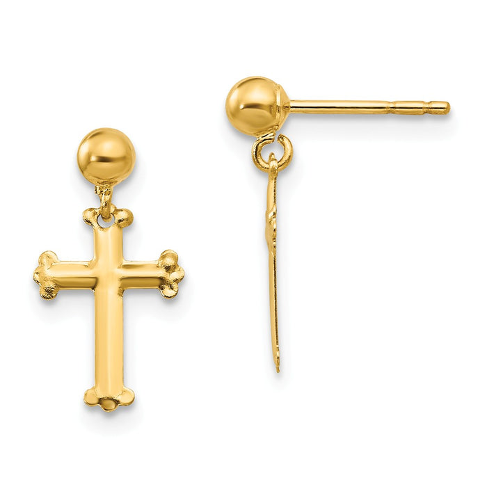 14k Yellow Gold Madi K Cross Dangle Post Earrings, 14mm x 8mm