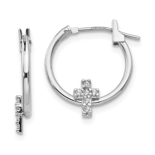 14k White Gold Madi K Cubic Zirconia ( CZ ) Cross Hoop Earrings, 17mm x 14mm