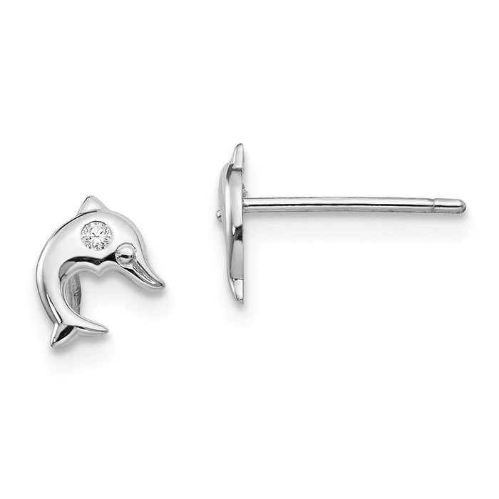 14k White Gold Madi K Cubic Zirconia ( CZ ) Dolphin Post Earrings, 5mm x 5mm