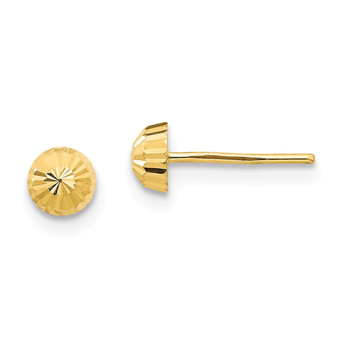 14k Yellow Gold Madi K Diamond-cut 4mm Half-Ball Post Earrings, 4mm x 4mm