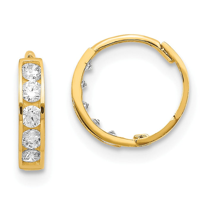 14k Yellow Gold Madi K Cubic Zirconia ( CZ ) Hinged Hoop Earrings, 9mm x 10mm