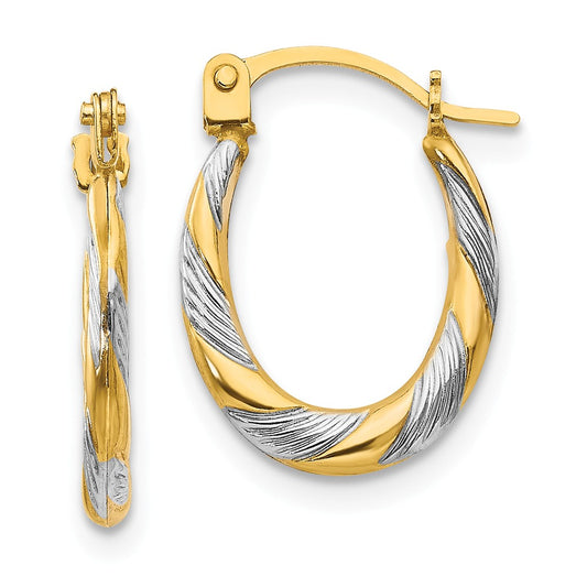 14k Madi K with Rhodium Twist Hoop Earrings, 15mm x 10mm