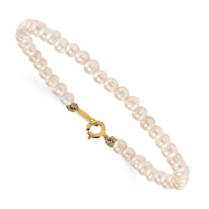 Madi K Jewelry Set - 14k Yellow Gold Madi K White Freshwater Cultured Pearl 15 Necklace, Earrings & 5.5 Bracelet 3pc Set