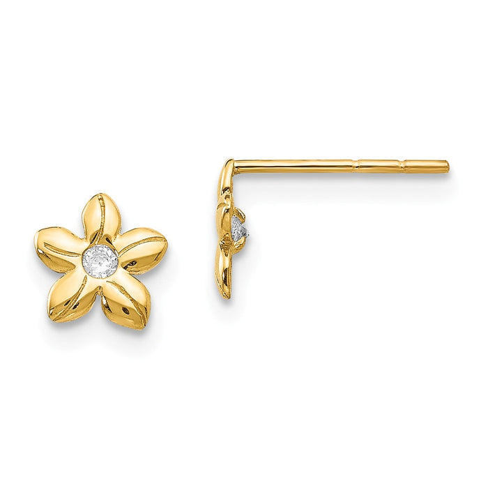 14k Yellow Gold Madi K Cubic Zirconia ( CZ ) Flower Post Earrings, 6mm x 6mm