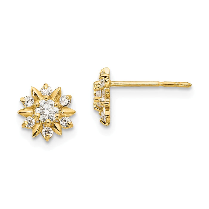 14k Yellow Gold Madi K Cubic Zirconia ( CZ ) Flower Post Earrings, 7mm x 7mm