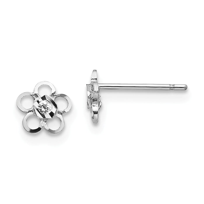 14k White Gold Madi K Cubic Zirconia ( CZ ) Flower Post Earrings, 5mm x 5mm