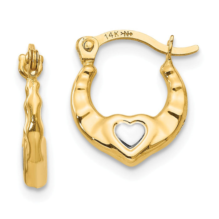 14K Madi K with Rhodium Heart Hollow Hoop Earrings, 12mm x 10mm