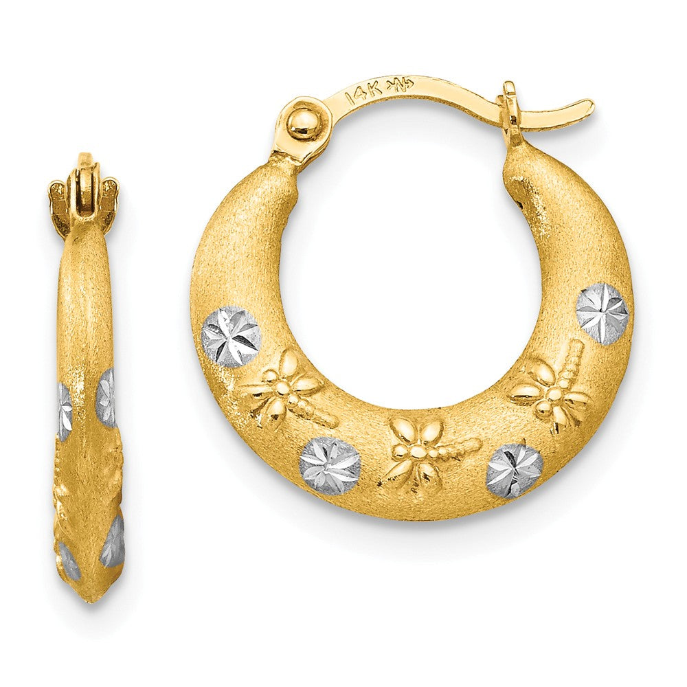 14K Madi K with Rhodium Hoop Earrings, 15mm x 15mm