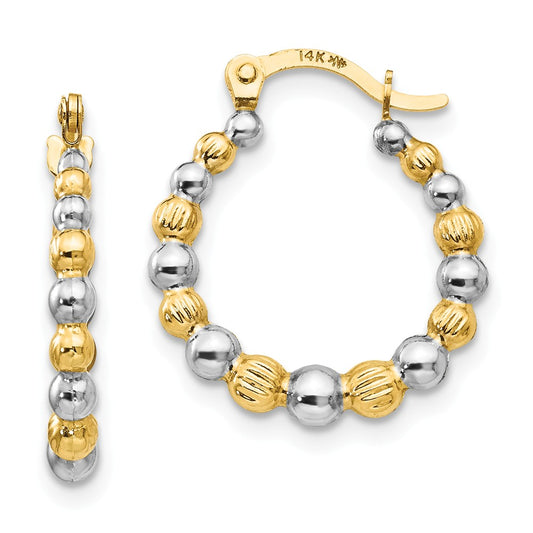 14K Madi K with Rhodium Beaded Hoop Earrings, 18mm x 16mm