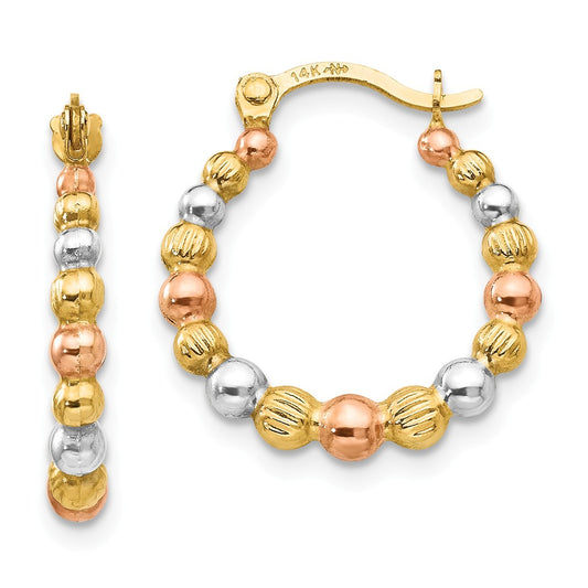 14K Tri-color Madi K Beaded Hoop Earrings, 18mm x 16mm