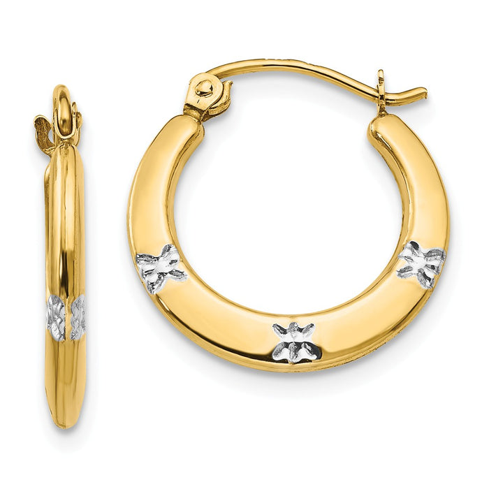 14K Madi K with Rhodium Flowers Hollow Hoop Earrings, 18mm x 17mm