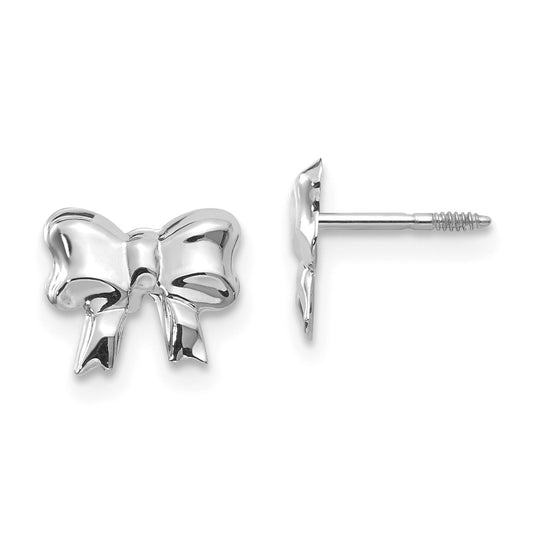 14k White Gold Madi K Rhodium-plated Bow Screwback Post Earrings, 8mm x 5mm