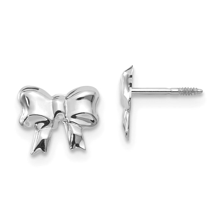 14k White Gold Madi K Rhodium-plated Bow Screwback Post Earrings, 8mm x 5mm