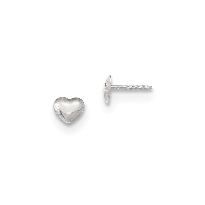 14k White Gold Madi K Rhodium-plated Heart Screwback Post Earrings, 5mm x 5mm