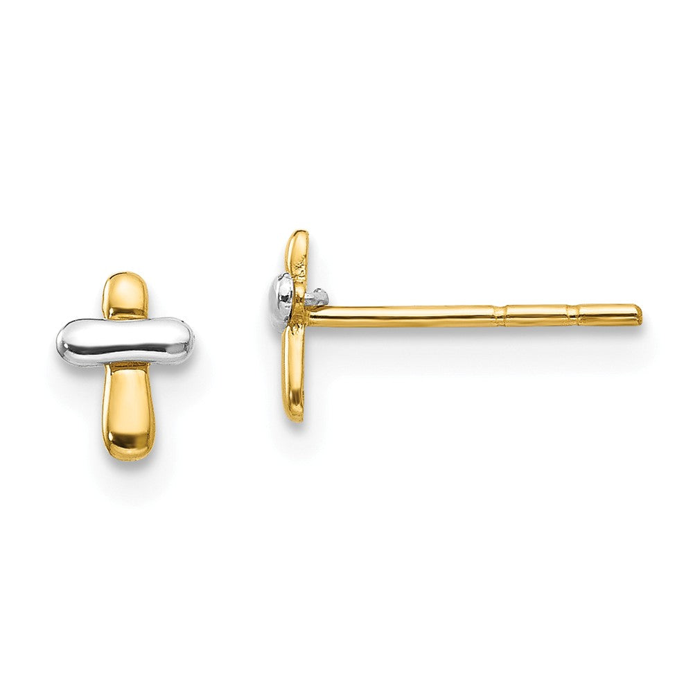 14K Two-tone Madi K Polished Cross Post Earrings, 6mm x 4mm