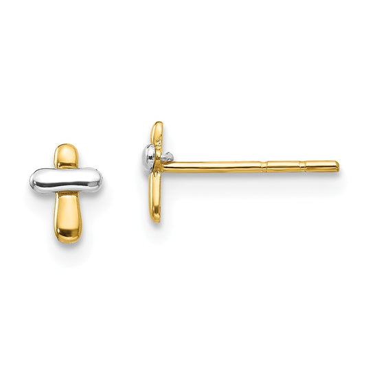 14K Two-tone Madi K Polished Cross Post Earrings, 6mm x 4mm