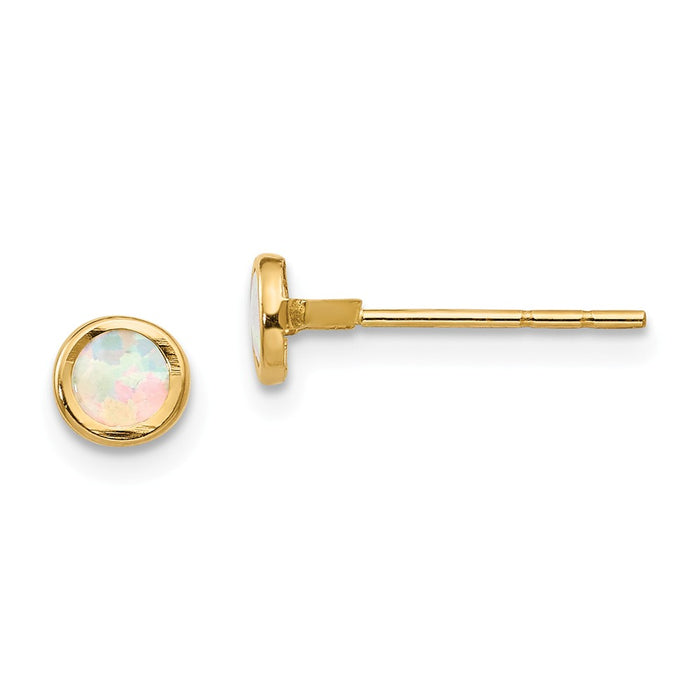 14k Yellow Gold Madi K Polished Lab Created Opal Bezel Post Earrings, 6mm x 6mm