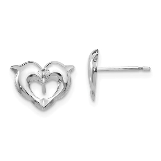 14k White Gold Madi K Screwback Dolphins Post Earrings, 9mm x 11mm